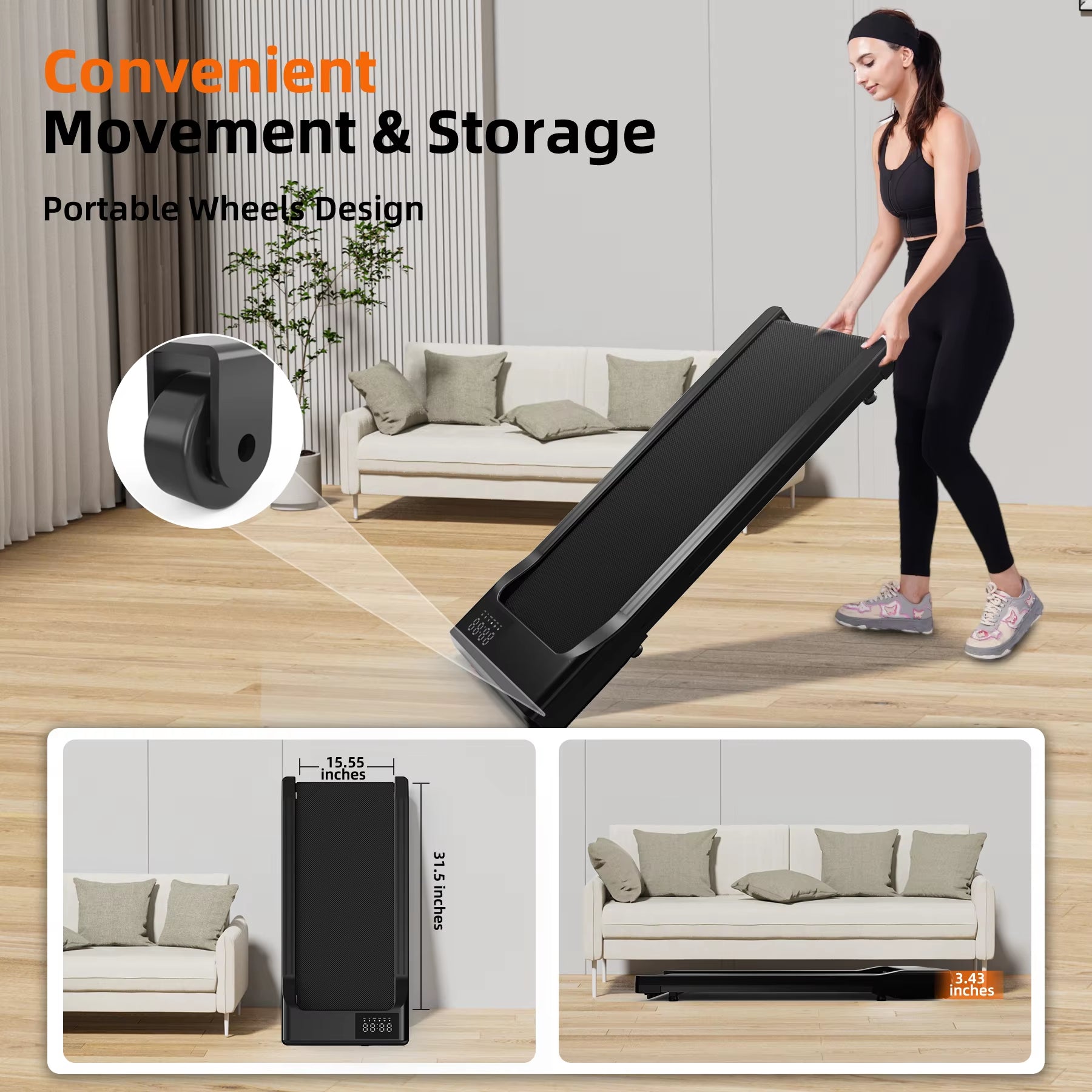 90CM Long Walking Area 200 Lb Walking Pad ,Under Desk Treadmill with Remote Control ,2 in 1 Portable Walking Treadmill for Home